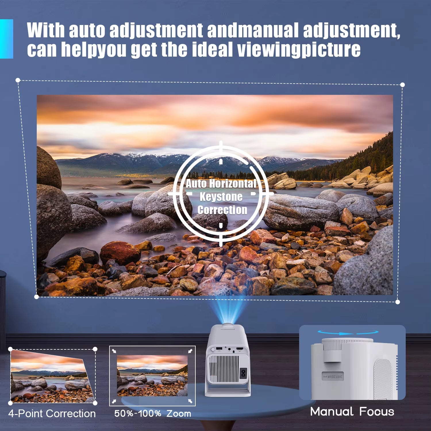 Mini Netflix-Licensed Projector with Wifi BT5.2 1080P HY320 NTV Projector Auto Keystone Voice Control Built-In Apps