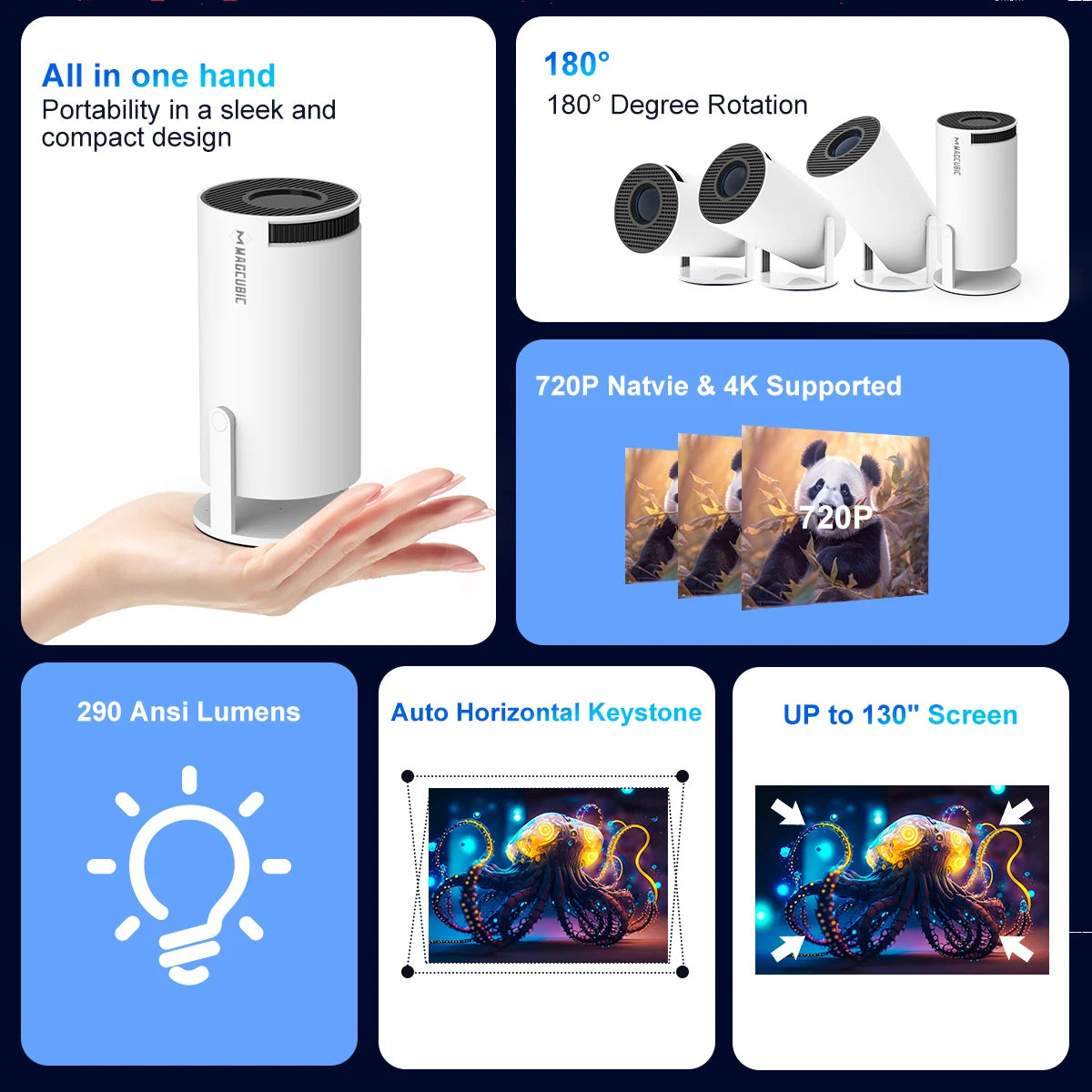 Projector 4K Android 11 HY300 Pro Wifi6 290ANSI Allwinner H713 BT5.0 1080P 1280*720P Cinema Outdoor Portable Projetors
