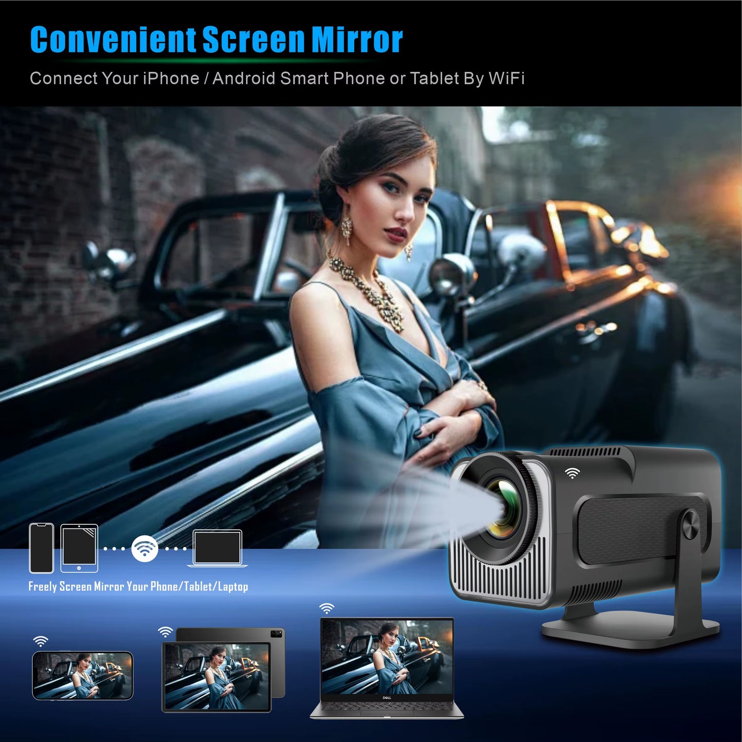 HY320 Mini Projector 720P Freestyle for SAMSUNG Xiaomi Android Iphone WIFI BT5.0 Cinema Portable 4K via HD with Handbag